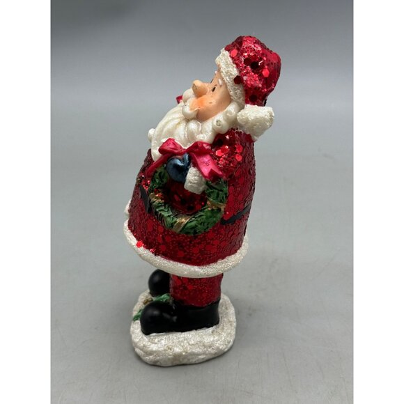 Santa Claus Bobble head Figurine Glittered Holding Gifts Wreath Decoration READ - Picture 3 of 8